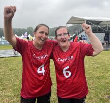 Coquitlam soccer athletes Amanda Manzardo and Amy Nelson celebrating their bronze-medal finish at the World Games!