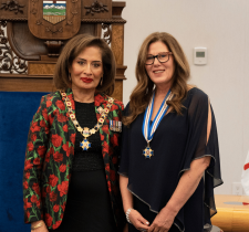 Audrey McFarlane with the Lieutenant Governor, Salma Lakhani.