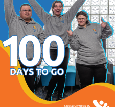 Three smiling athletes and the words 100 Days to GO