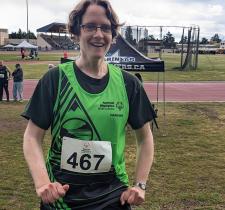 Nanaimo athlete Miranda smiling at a track meet
