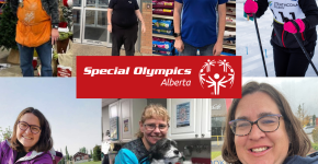 photo collage of 7 special olympics alberta athletes smiling while working at their jobs. 