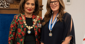 Audrey McFarlane with the Lieutenant Governor, Salma Lakhani.