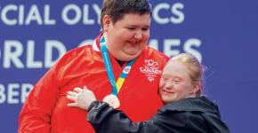 Patricia and her silver medalist counter-part on the podium at the 2023 Special Olympic World Games in Berlin.