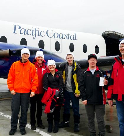 SOBC athletes travelling to the 2018 Alpine Skiing Regional Qualifier. Photo courtesy of Pacific Coastal Airlines