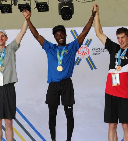 SOBC – Surrey athlete Malcolm Borsoi on the podium after winning a gold medal.