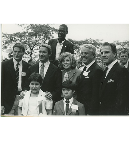 Celebrities and Special Olympics athletes celebrate the International Year of Special Olympics in 1986.