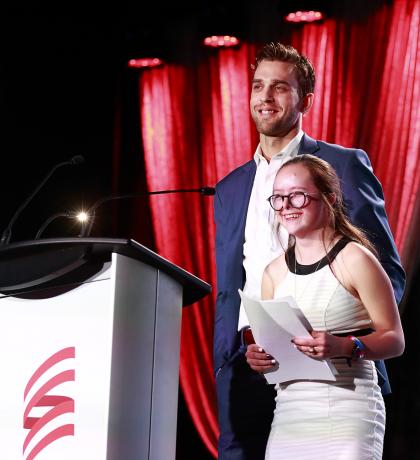 SOBC – Abbotsford athlete Paige Norton and Vancouver Canucks forward Brandon Sutter at the 2018 SCF