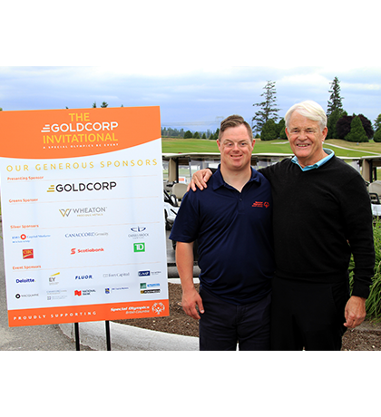 SOBC athlete James Clifford joins Michael Campbell at the 2018 Goldcorp Invitational Golf Tournment.