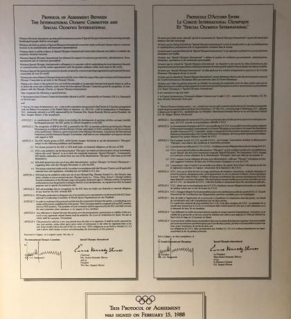 Special Olympics International Olympic Committee protocol agreement