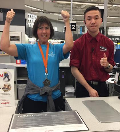 Thumbs up for Give a Toonie Share a Dream at the Staples store in Coquitlam. 