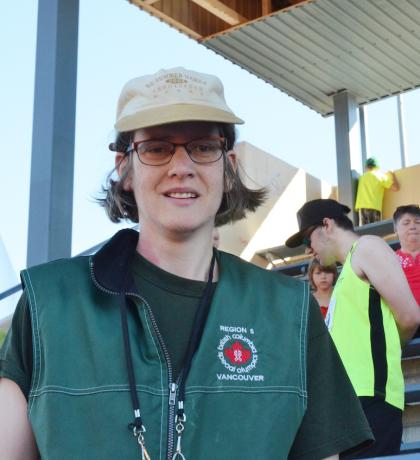 Miranda Orth standing in the grandstand smiling