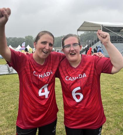 Coquitlam soccer athletes Amanda Manzardo and Amy Nelson celebrating their bronze-medal finish at the World Games!