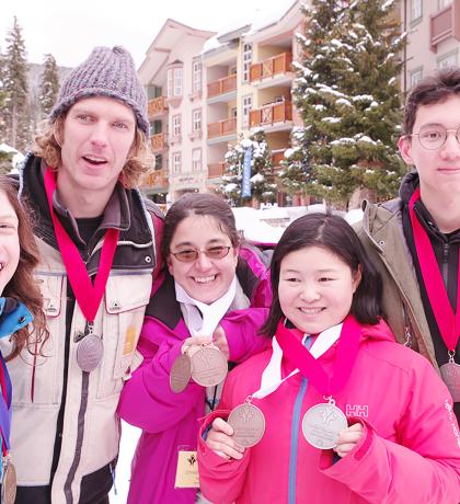 SOBC alpine skiing athletes with medals at 2023 SOBC Games