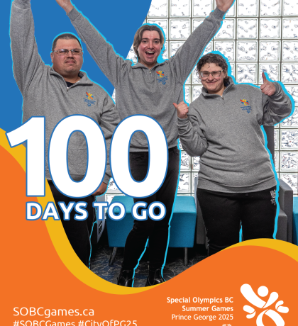Three smiling athletes and the words 100 Days to GO