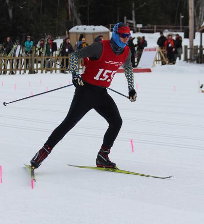 Francis cross country skiing in action