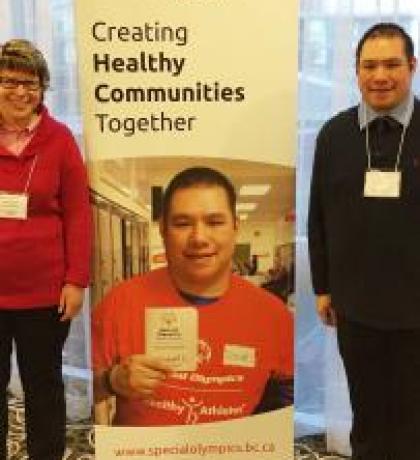 Special Olympics BC athletes Robyn and Vincent at Inclusive Health meeting.