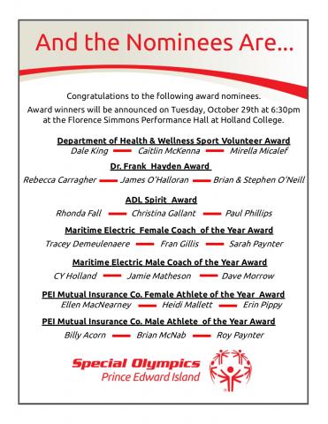 2018 - 2019 Special Olympics PEI Awards Nominees
