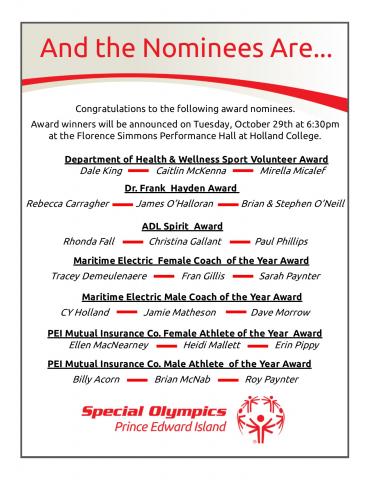 2018 - 2019 Special Olympics PEI Awards Nominees