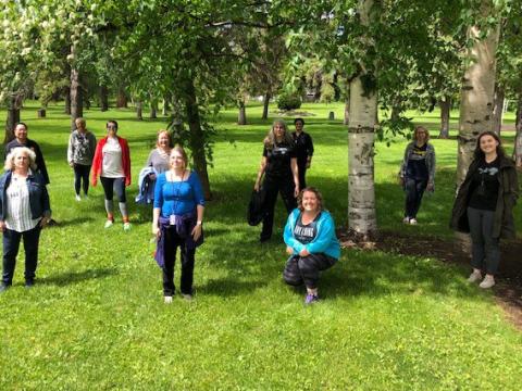 Prince George RCMP members take part in a five-kilometre walk at Lheidli T'enneh Memorial Park.