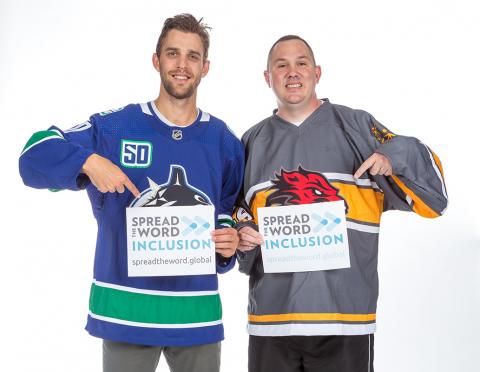 Canucks forward Brandon Sutter and Special Olympics BC athlete Michael Langridge spreading the word for inclusion