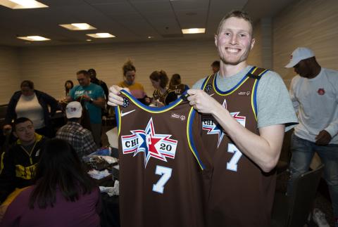 Sean Annan proudly displaying his game jersey.