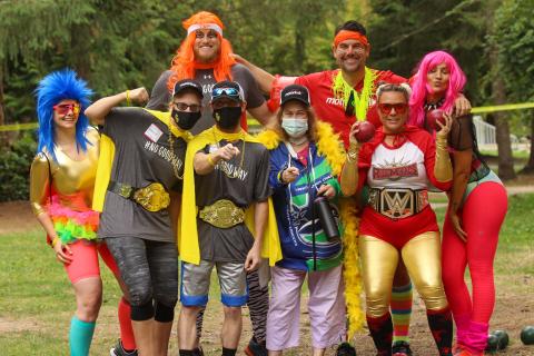 The Russell Maniacs shows their spirit at the Vancouver event.