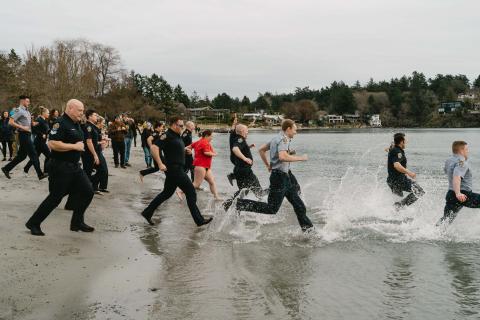 Plungers running into cold waters