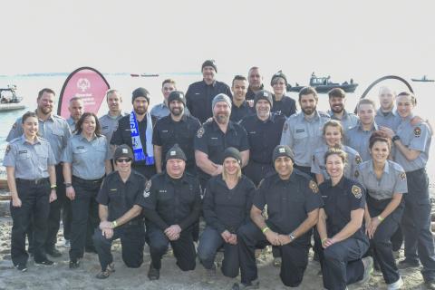 Law enforcement members from many different agencies were freezin’ for a reason at the Vancouver Island Polar Plunge. Photo by Bob Vanderford.