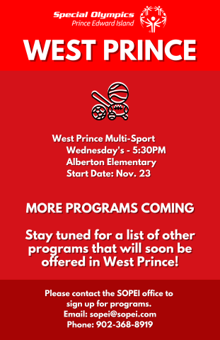 Special Olympics PEI, Program Schedule, West Prince