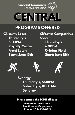 Special Olympics PEI, Summer Program Schedule