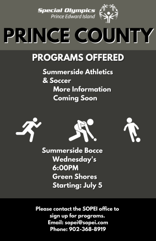 Special Olympics PEI, Summer Program Schedule