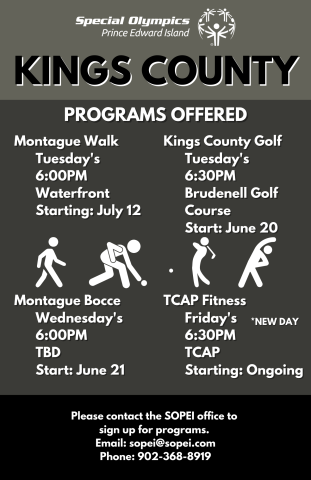 Special Olympics PEI, Summer Program Schedule