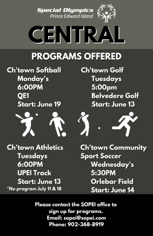 Special Olympics PEI, Summer Program Schedule