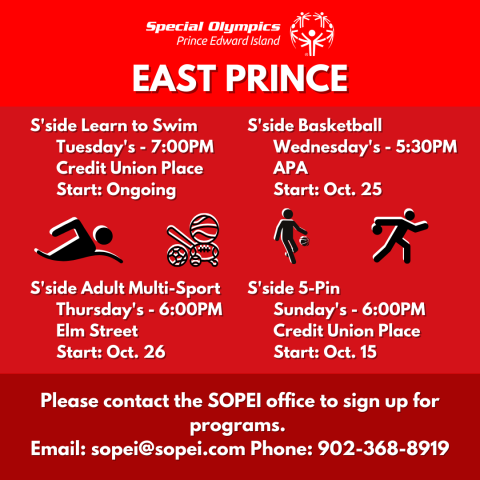 Special Olympics PEI, Program Schedule