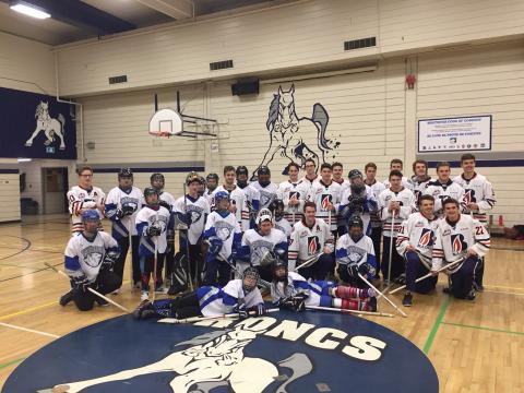 Members of SOBC – Kamloops floor hockey program with the 2016 Kamloops Blazers team.