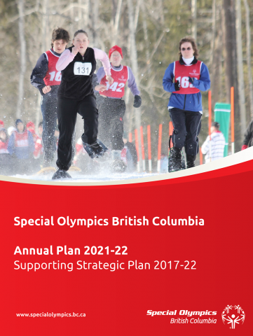 Image of the cover of the Special Olympics BC strategic plan, picturing athletes competing