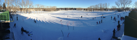 Confederation Golf Course covered in snow with skiers
