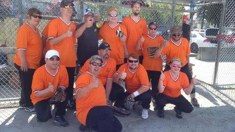 SOBC - Vernon Tigers softball team with their thumbs up in a group photo