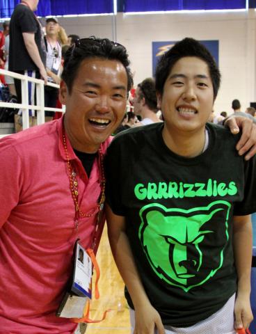 Coach Darren and athlete Jeff smiling at the 2014 Special Olympics Canada Games