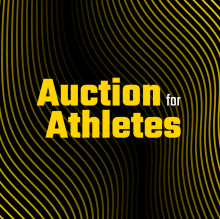 Auction for Athletes black and yellow square graphic