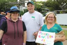 Rod Cowie (middle) and Rita Wares (right) feeling the love at the 2019 Vancouver Invitational soccer tournament.